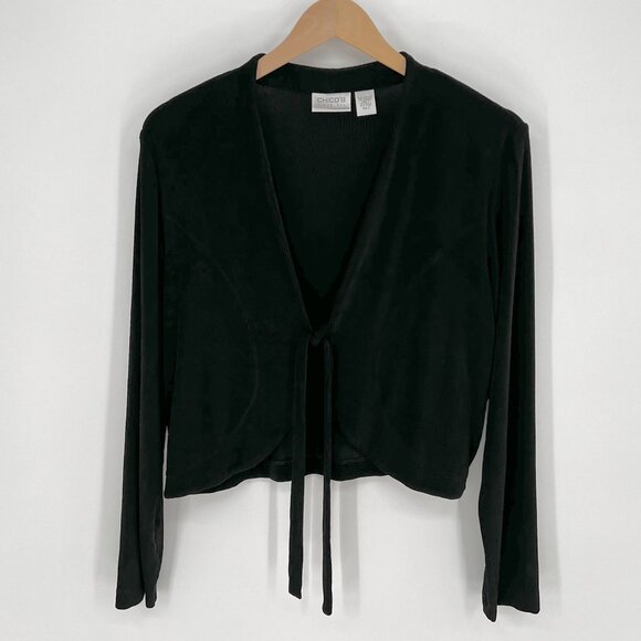 Chico's Sweaters - Chicos Travelers Womens Tie Front Slinky Cardigan Sweater Size Large 2 Black
